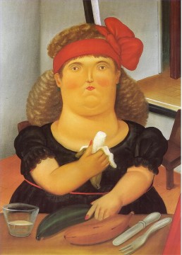 Fernando Botero Painting - Mujer comiendo plátano Fernando Botero